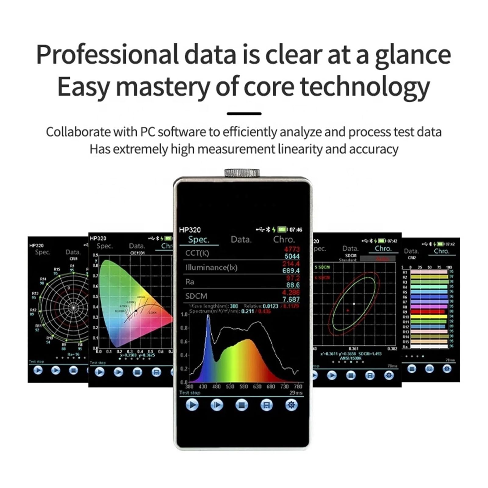 Espectrofotómetro, Espectrómetro Óptico De Luz LED HP320 Mano Para Medir La Iluminación Y Temperatura Color