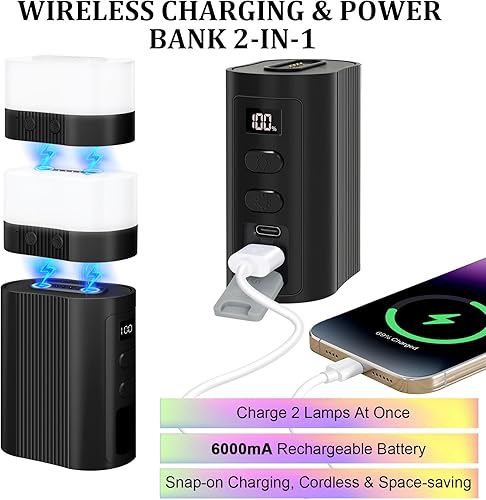 Miniatura 2 de TRELC Luz de ambiente, lámparas de mesa inalámbricas portátiles recargables, 8 modos RGB y 3 modos de luz, luz nocturna regulable con base de carga,