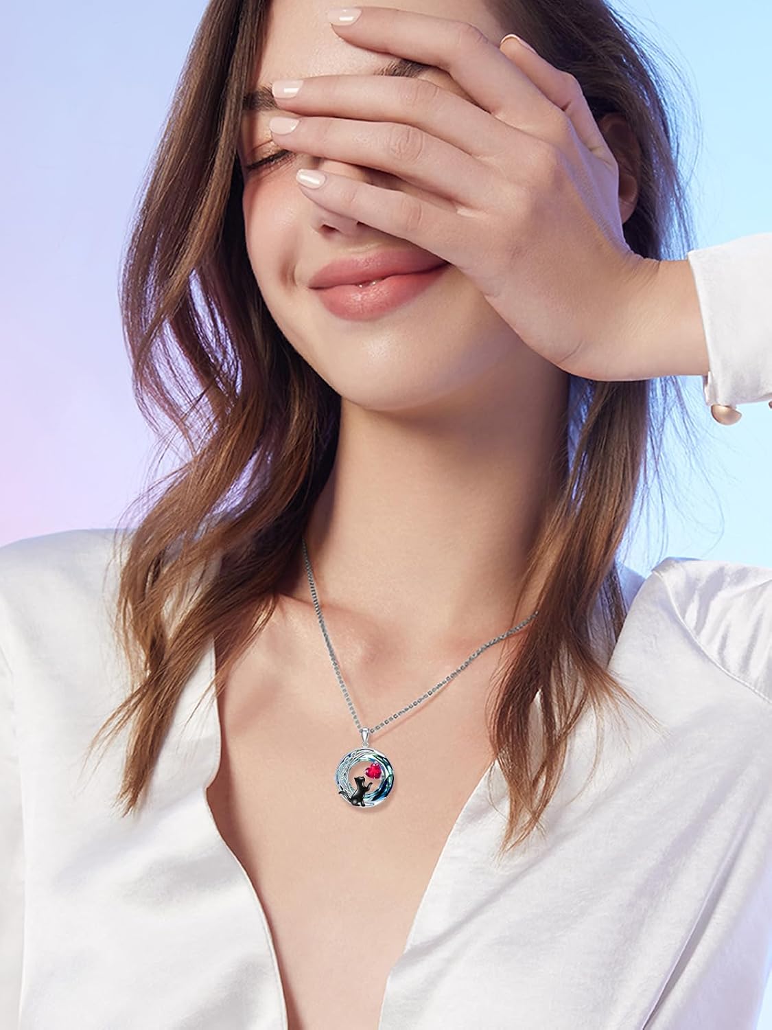 TOUPOP Cat Gifts for Cats Lovers 925 Sterling Silver Black Cat Necklace Celtic Moon Birthstone Jewelry for Women Valentines Day Birthday Gifts for Her - Image 5