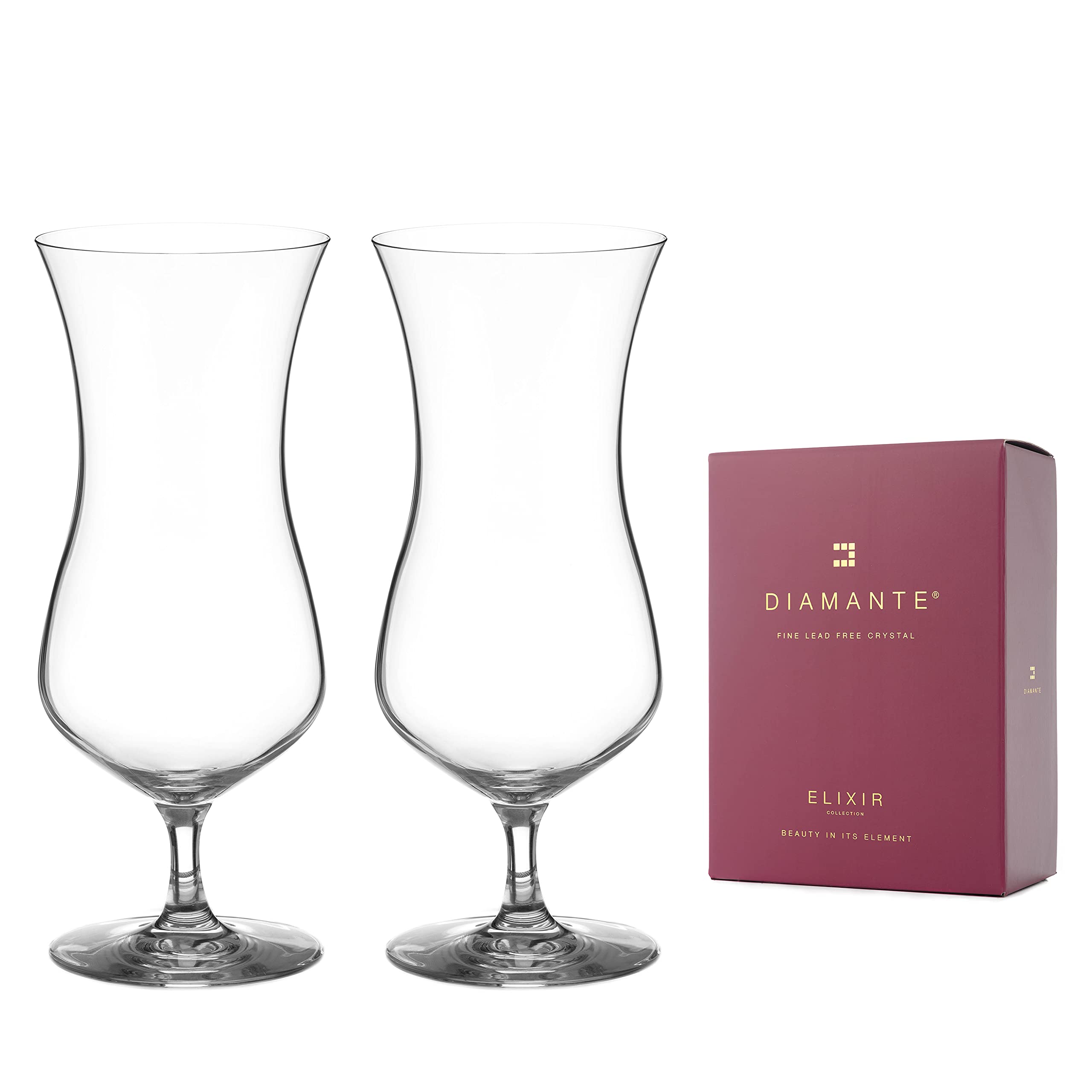 DIAMANTE Pina Colada Gläser, große Hurricane-Cocktailgläser, bleifrei, Kristall, 2 Stück