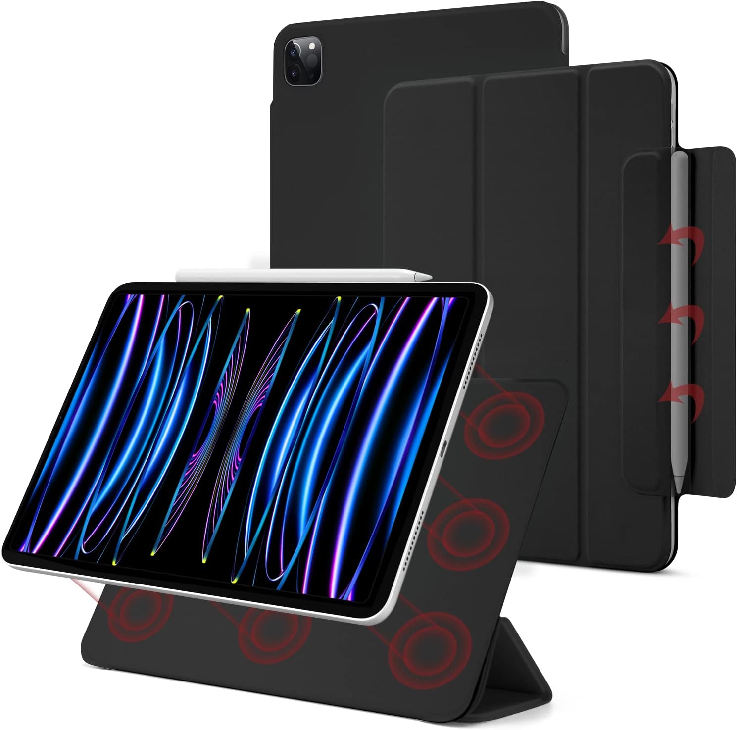 Magnetic Case for iPad Pro 11 Inch 4th /3rd /2nd Generation(2022/2021/2020),Slim Smart Folio for iPad Pro 11,Lightweight Trifold Stand Case, Auto Sleep/Wake, Support 2nd Gen Pencil Charging (Black)