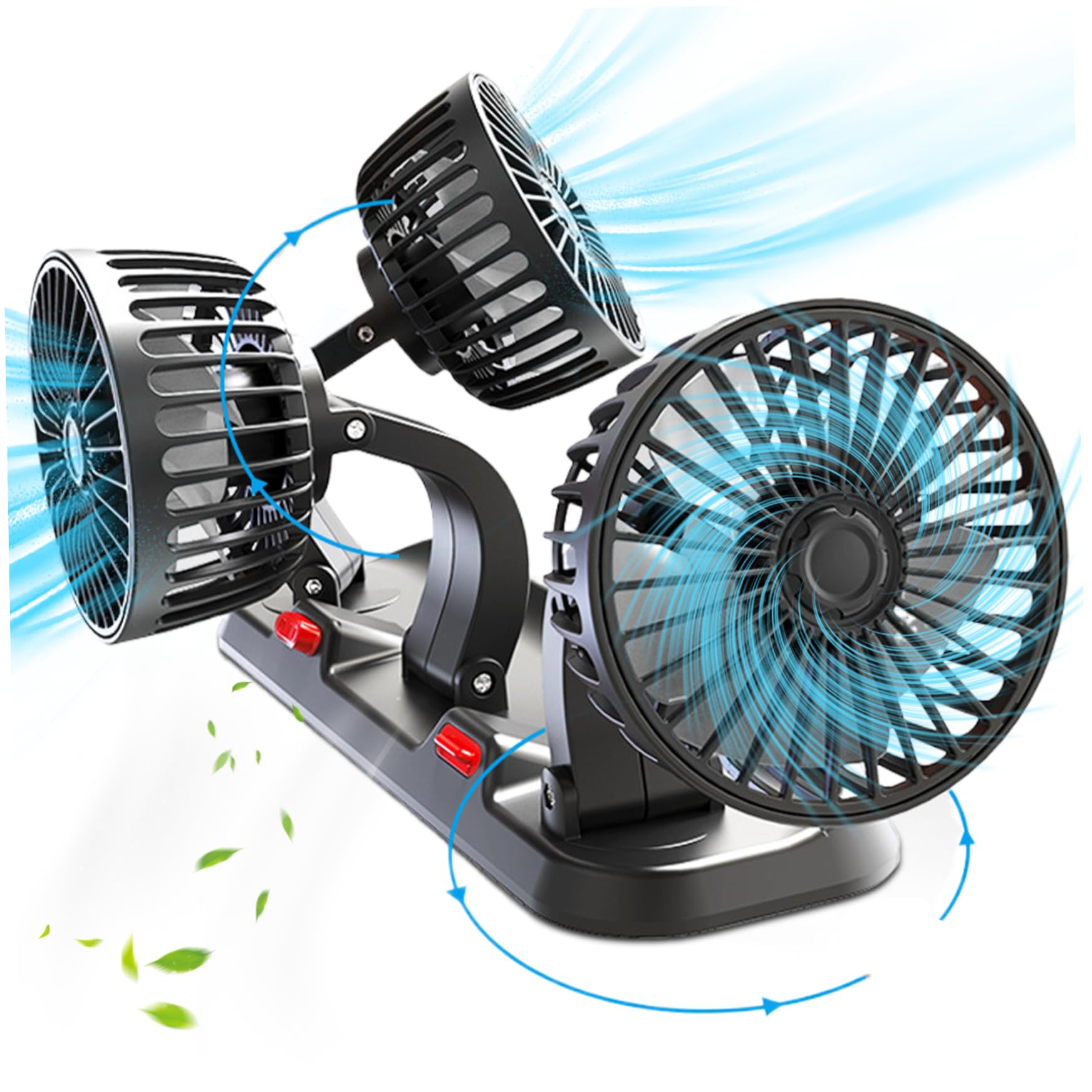 Ventilateur USB pour voiture et bureau 12V 24V à 3 têtes rotatives