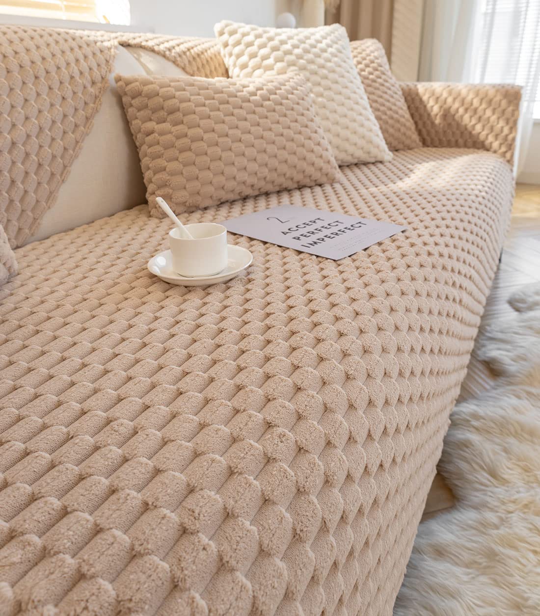 Tapis de canapé en fausse fourrure nid d'abeille haut de gamme pour décoration intérieure cosy