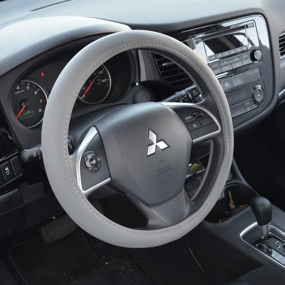 Photo 1 of BDK Ergonomic Soft Grip Steering Wheel Cover - Sporty Leather Grip for Standard Size Wheels 14.5-15 inch Gray Soft Leather Sports Grip (Gray)