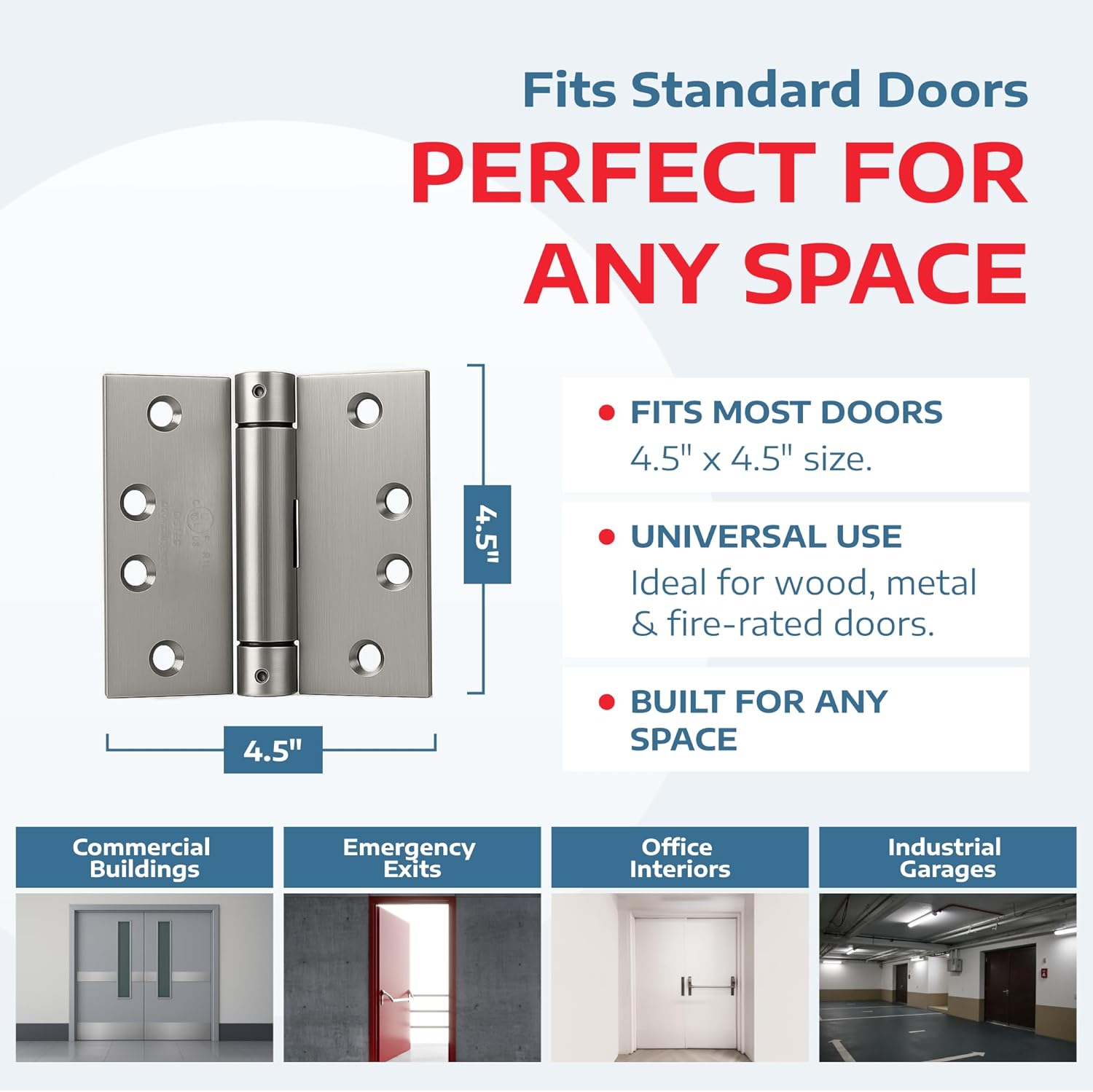 A1 ProGuard Satin Door Hinges 4.5 Inch Self Closing Hinge Hardware Adjustable Spring Hinges for Commercial Grade Self-Closing, UL Listed 3 Pack