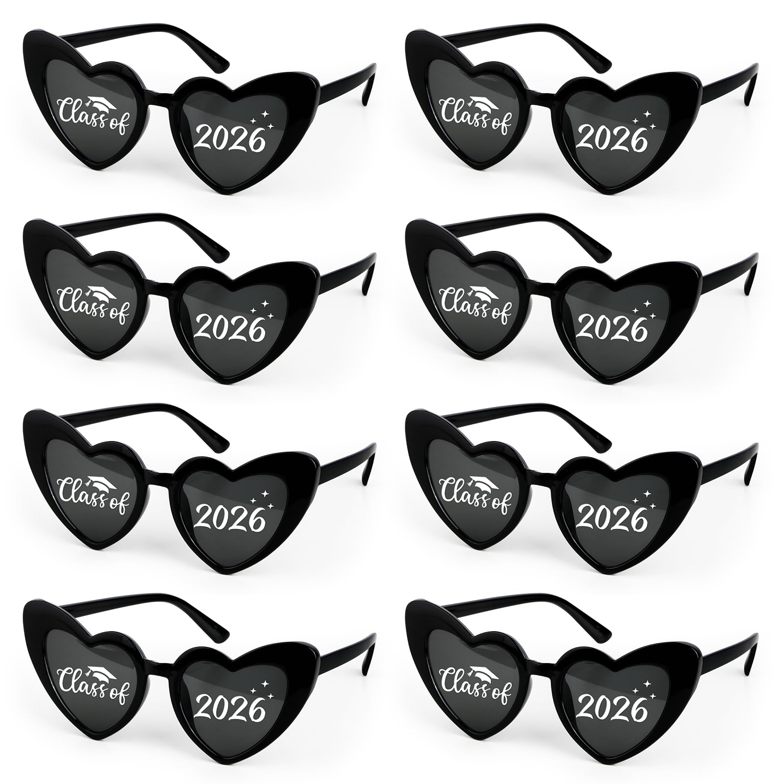 DOORIO 8 Pack Class of 2026 Glasses, 2026 Graduation Party Sunglasses Bulk Heart Shaped Prom Party Favours 2026 Graduation Gifts