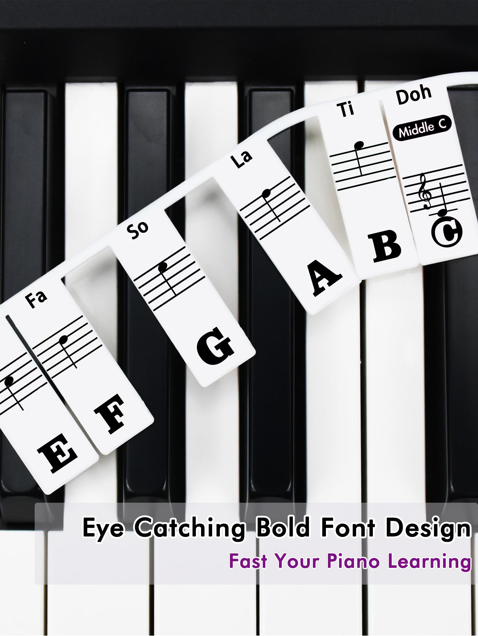 YPTSYSYS Removable Piano Keyboard Stickers for Beginners Reusable Silicone Piano Key Labels for 88-Key Standard Full-Size Keyboards - Image 3