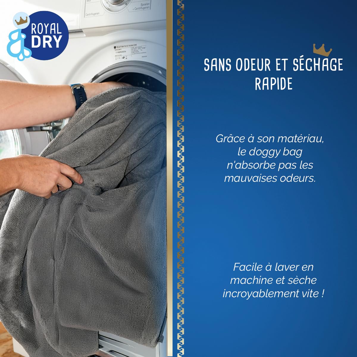 Doggybag – Sac de séchage pour Chien en Microfibre – Taille XS – Longueur de Dos 30 cm – Serviette pour Chien – Ultra Absorbant et à séchage Rapide avec Fermeture Velcro – Gris
