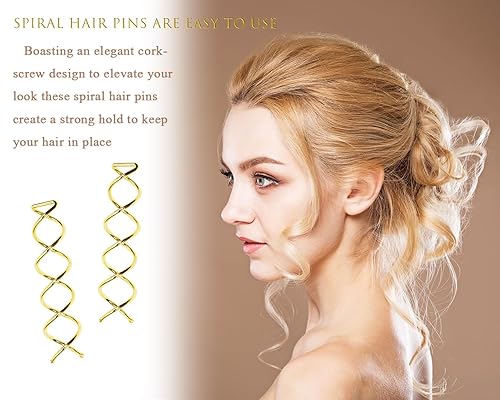 Miniatura 3 de Horquillas para el cabello en espiral de 2.36 pulgadas, puntas redondeadas en espiral, alfileres de cabello rubio, tornillos giratorios para mujeres