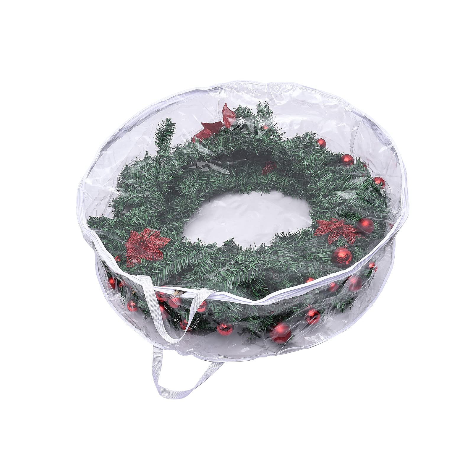 Tldcdte 2 Pack Wreath Storage Bag 24in | Clear Everyday Stores Two 24Inch Wreaths, Garland Holiday Cont with Clear Window, Reinforced Handles and Dual Zipper, 24x8inch(White)