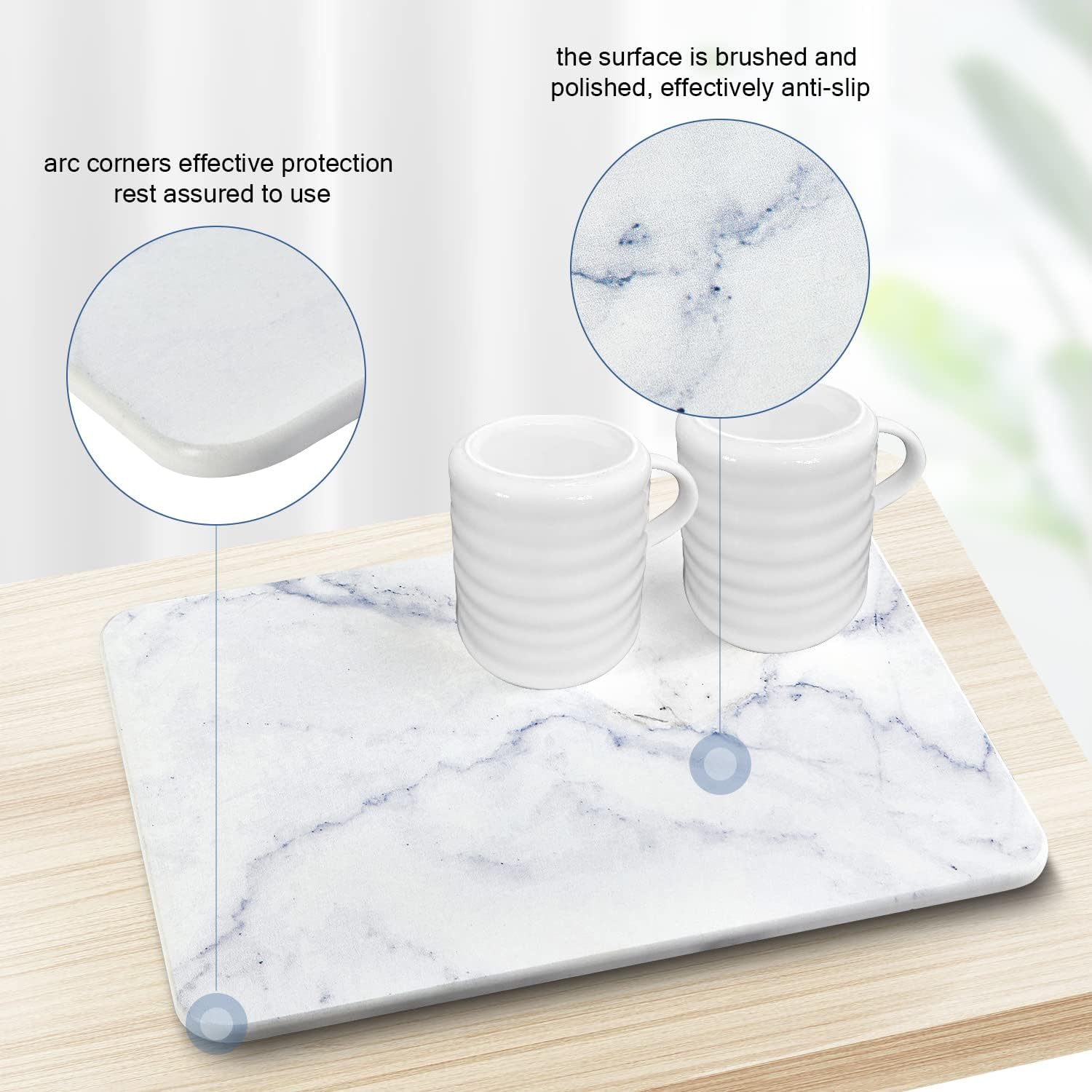 stone drying mat for kitchen counter,Ultra Absorbent,Fast Drying,Non-Slip,Heat Resistant Mat Kitchen Gadgets,Stone Dish Drying Mat,Rack Tableware Mat.(12x16inch,Whtie )