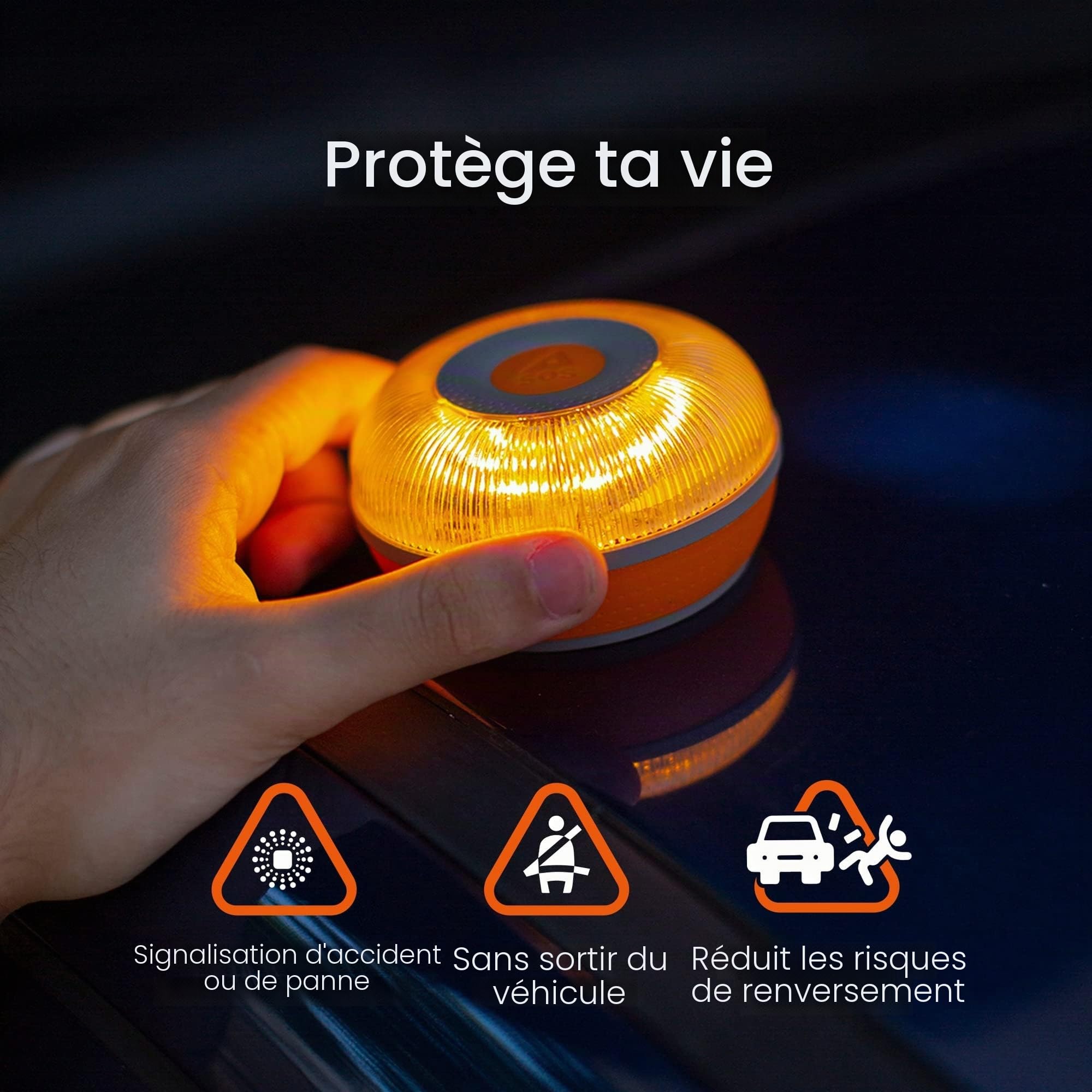 FlashLED SOS Lumière d'urgence V 16 connectée homologuée DGT 3.0 Obligatoire, SIM, Service de données Inclus jusqu'à 2038, Base aimantée, résistance IP54 + Help Flash Smart connectivité Incidence App