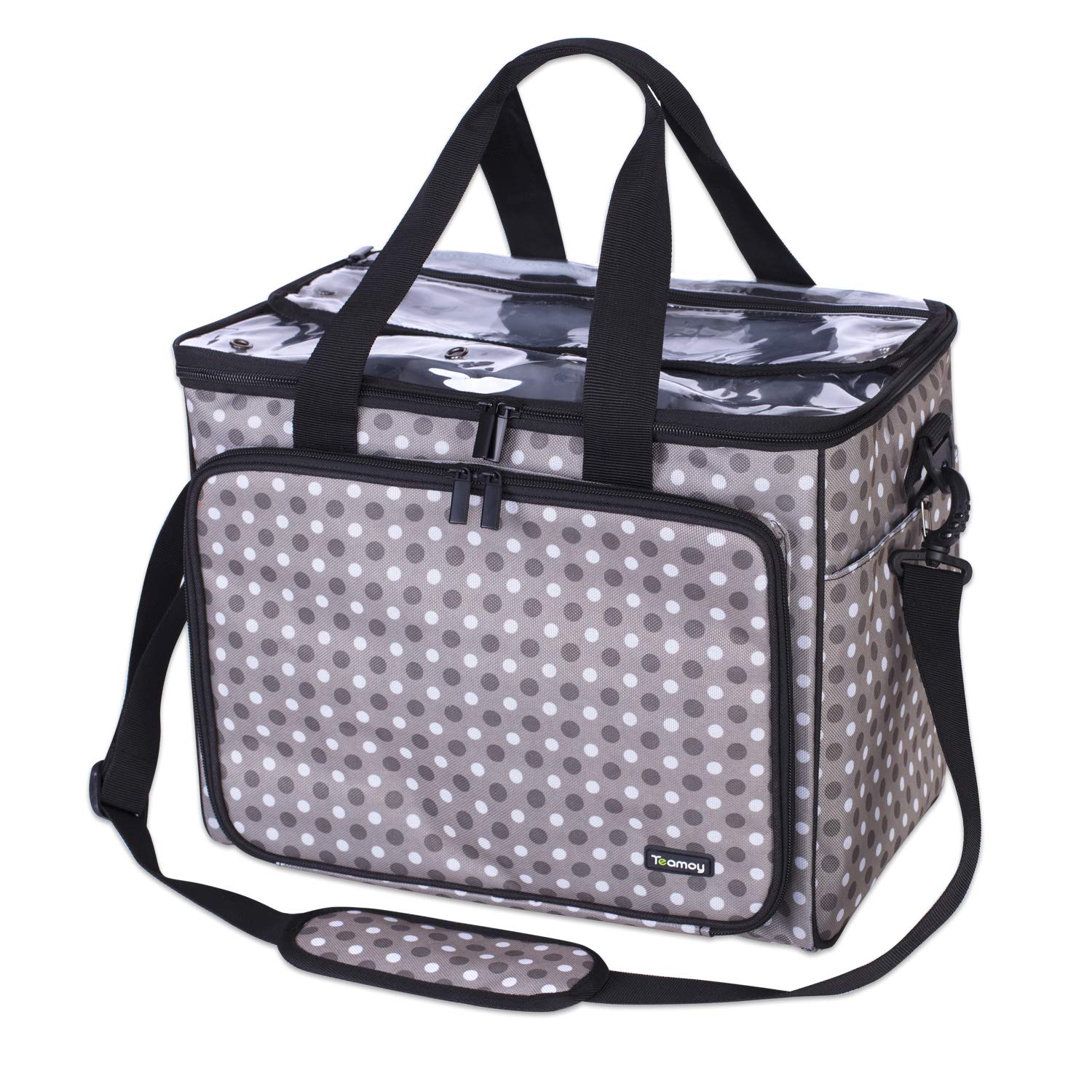 Teamoy Sac de Rangement pour Laine, Organiseur d'Outils de Couture de Grande Capacité, Étui de Transport pour Crochets, Pelotes, Aiguilles à Tricoter et Autres Accessoires, Pois Gris