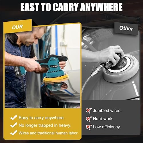 Miniatura 7 de Pulidora inalámbrica para automóvil, kit de pulidora de 6 pulgadas con 2 baterías recargables de 21 V, 8 velocidades variables de 5500 rpm, para