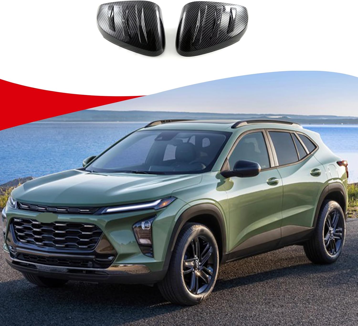 Car Accessories Rearview Mirror Cover Cap Trim Molding With strips Fit For Chevrolet TRAX 2024 2025 2026 (Carbon Fiber) 2PCS ABS