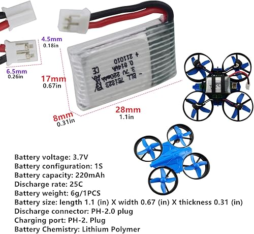 Miniatura 2 de sea jump 4 unids 3.7 V 220 mAh Li Batería para E010 GoolRC T36 NINHUI NH010 F36 H36 HS210 Sanrock GD65A ATOYX AT-66 Quadcopter Batería RC Drone
