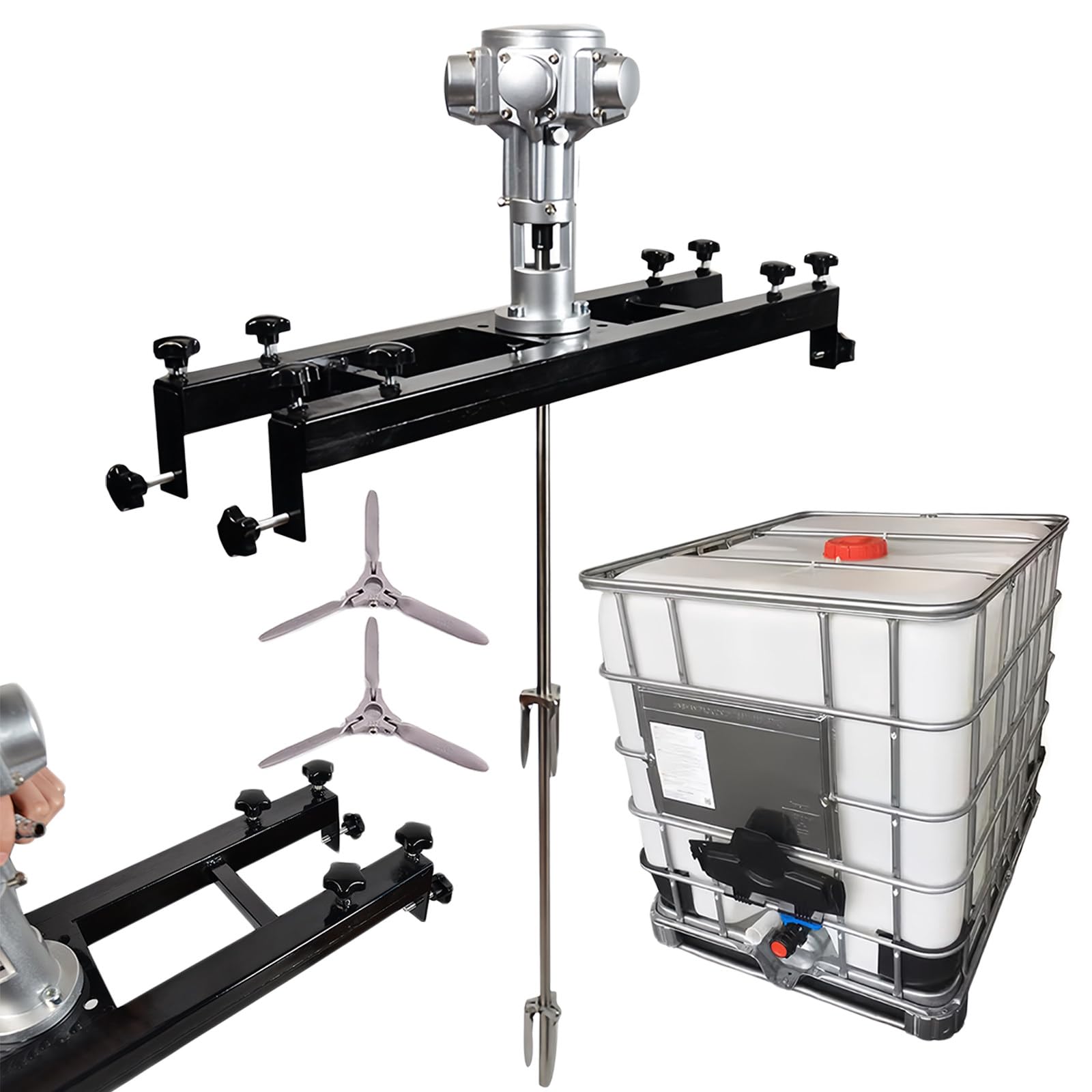 JozyJul IBC Air Agitator, Tank Mixer Machine 1/2HP 3/4HP 1HP, No-Load RPM: 2500RPM 1800RPM 1000RPM, Pneumatic Bracket Mixer, Paint Stirring Machine Bracket Air Agitator Paint Mix Too 3 Cylinders