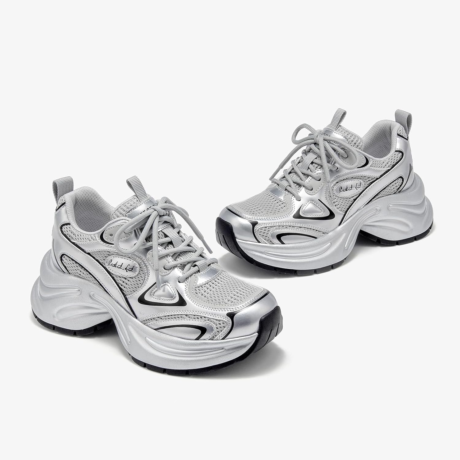 BEAU TODAY Women's Chunky Platform Sneakers - Fashion Leather Lace Up Walking Shoes