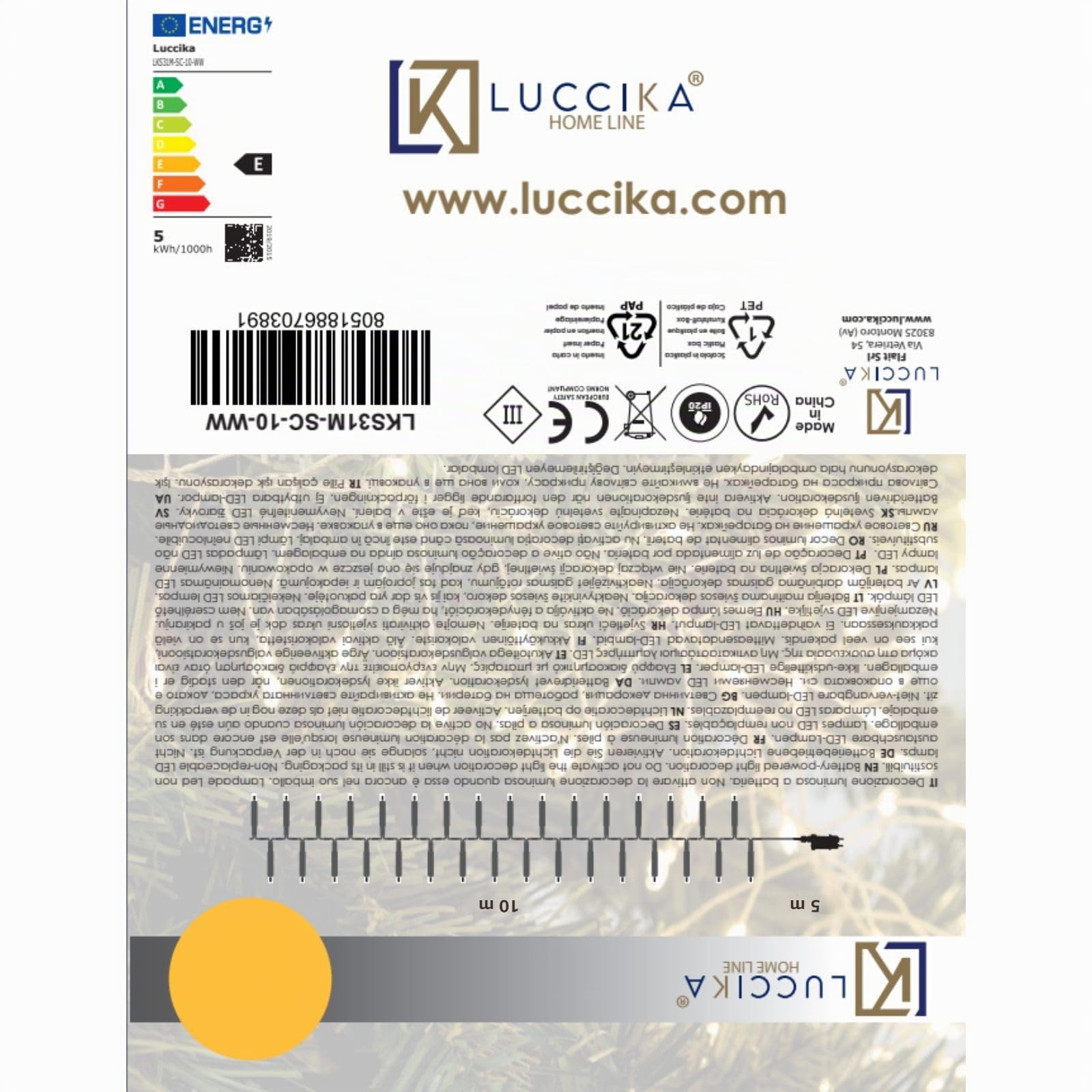 Luccika LED Cluster Lichterkette, Mikro-LED Traubenform, 8 Leuchtmodi, Metallkabel, Innen- und Außenbereich, Weihnachtsbaum Dekoration, Mehrfarbig (Warmweißes Silberkabel, 10M)