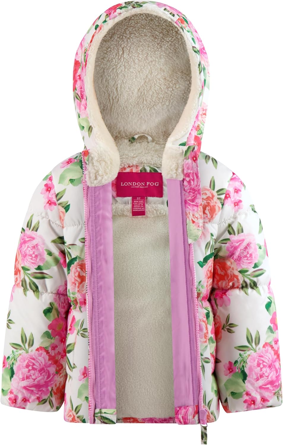 LONDON FOG Girls' Heavyweight Puffer Jacket with Beanie and Soft Fleece Lining - Image 2