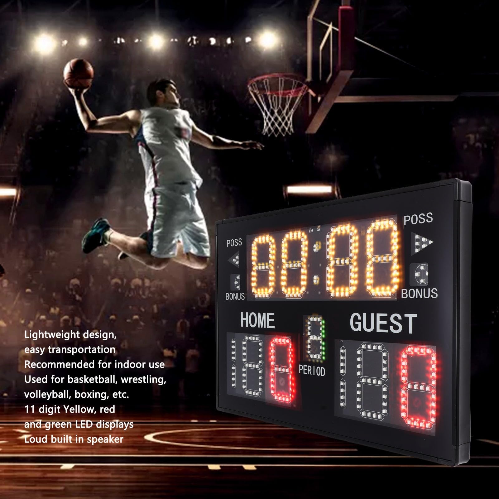 Elektronische Anzeigetafel für Sporttraining mit 11-stelligem LED-Display, Multifunktional für Basketball Volleyball Ringen, Indoor Tischanzeigetafel mit Countdown und Punkteanzeige