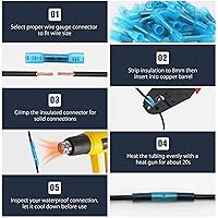 Vista 5 de Conectores de cable a tope termorretráctiles, 200 conectores de cable eléctrico aislados, impermeables, terminales de crimpado de alambre de grado