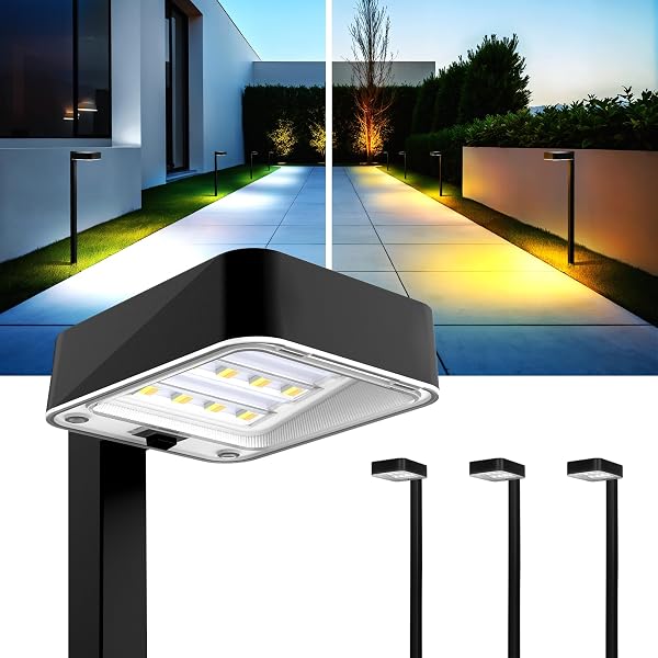 HMDecor Solar Pathway Lights Outdoor,Bright Modern Solar Lights Waterproof with 2 Modes(Cold/Warm White) for Walkway,Yar
