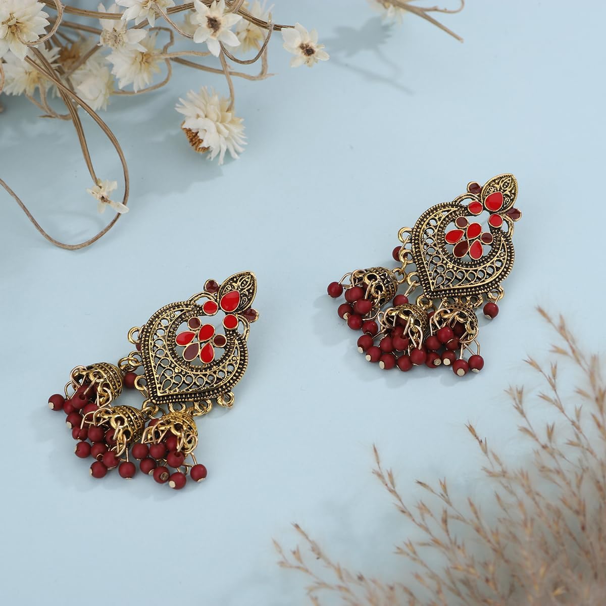 Xerling Bohemian Indian Bollywood Jhumka Drop Earrings Ethnic Vintage Jhumki Earrings Women Traditional Festival Beads Tassel Earrings - Image 5
