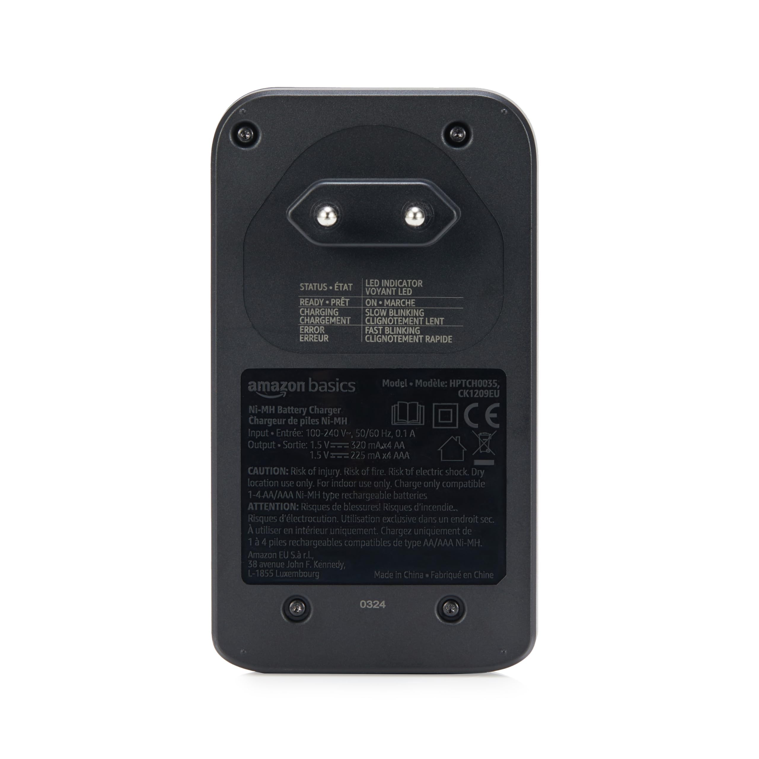 Amazon Basics Caricabatterie Ni-MH AA AAA 4 alloggiamenti Nero EU