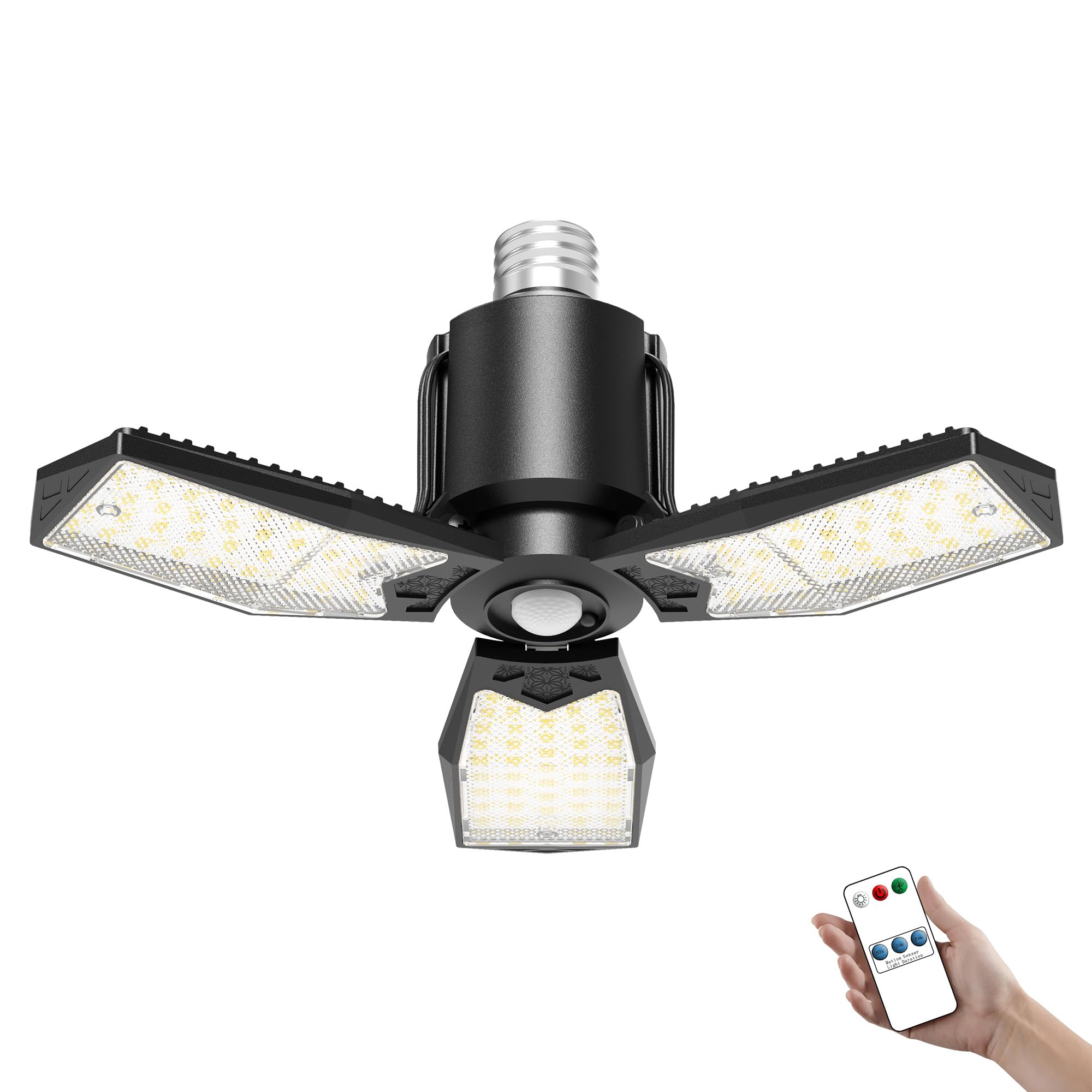 Motion Sensor Garage Light 80W 8000LM Motion Activated Shop Light with 360 Detection and 3 Deformable Panels 3