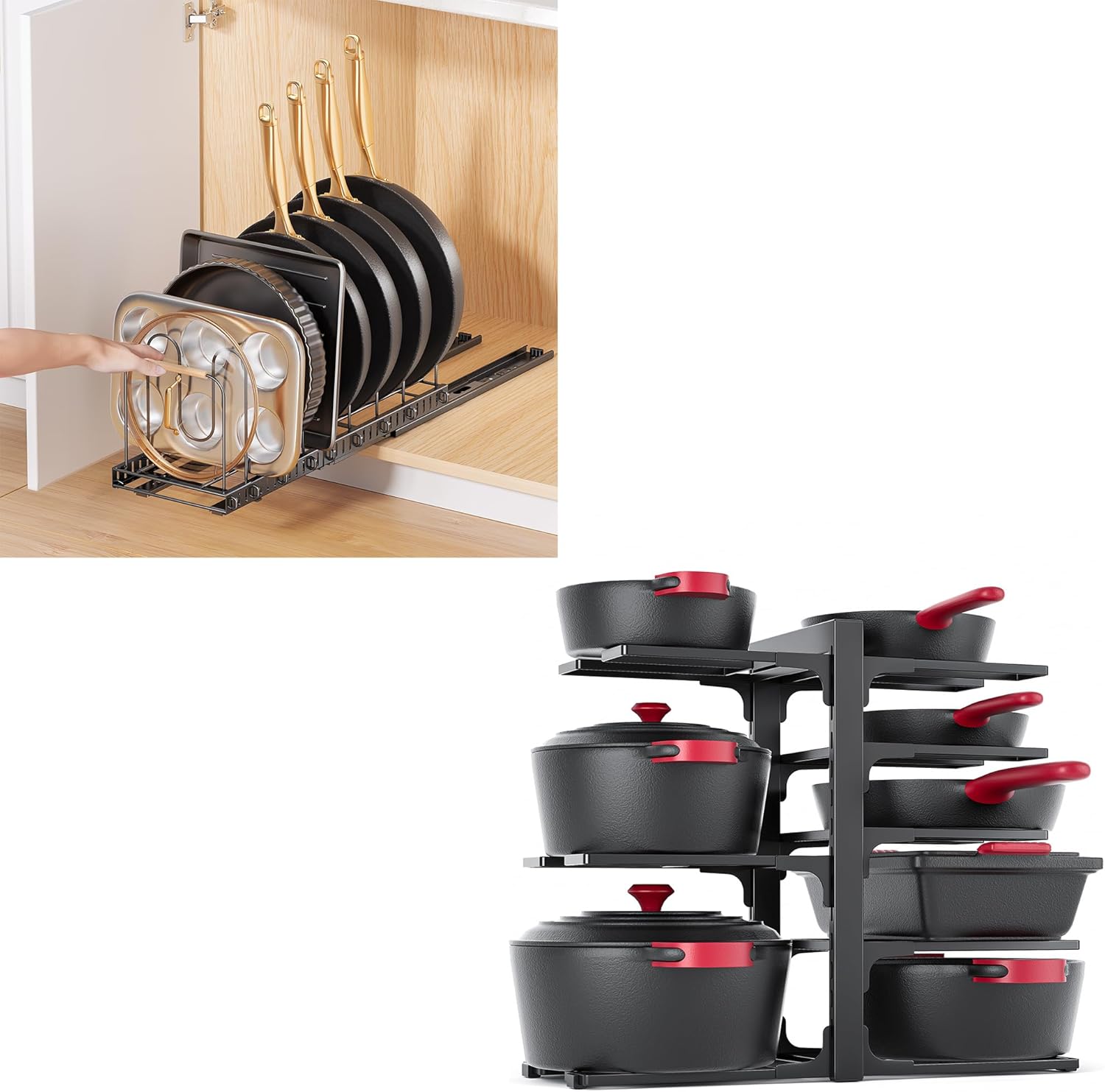 Amazon.com: MUDEELA 8-Tier Heavy Duty Adjustable Pan Organizer Rack and ...