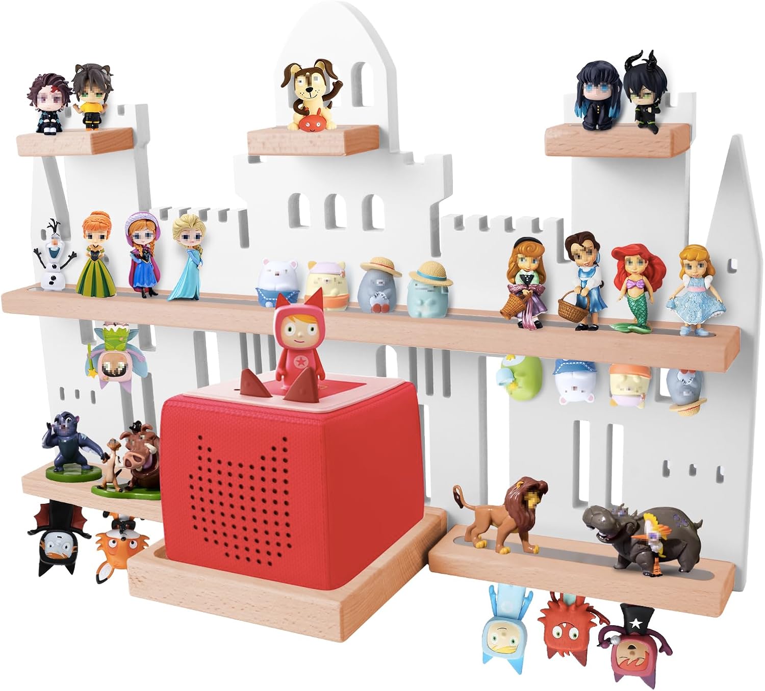 Tonie Shelf Castle for Toniebox,Wall Mounted Tonie Shelf Set,Tonie Figures Tonie Storage,Magnetic Wooden Floating Shelves Compatible with Toniebox for Kids Room (White) White Large