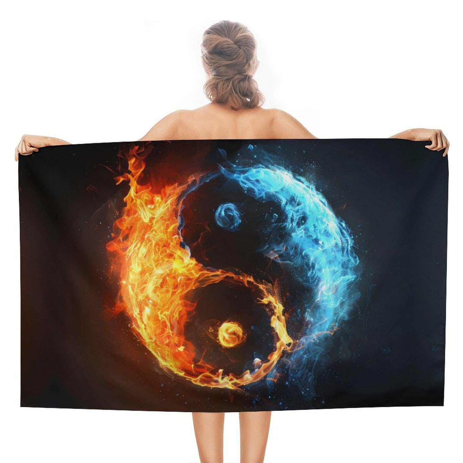 CGSBNGHA Fire And Water Ying-and-Yang Beach Towels Soft Bathroom Bath Pool Swim Towels for Women Men
