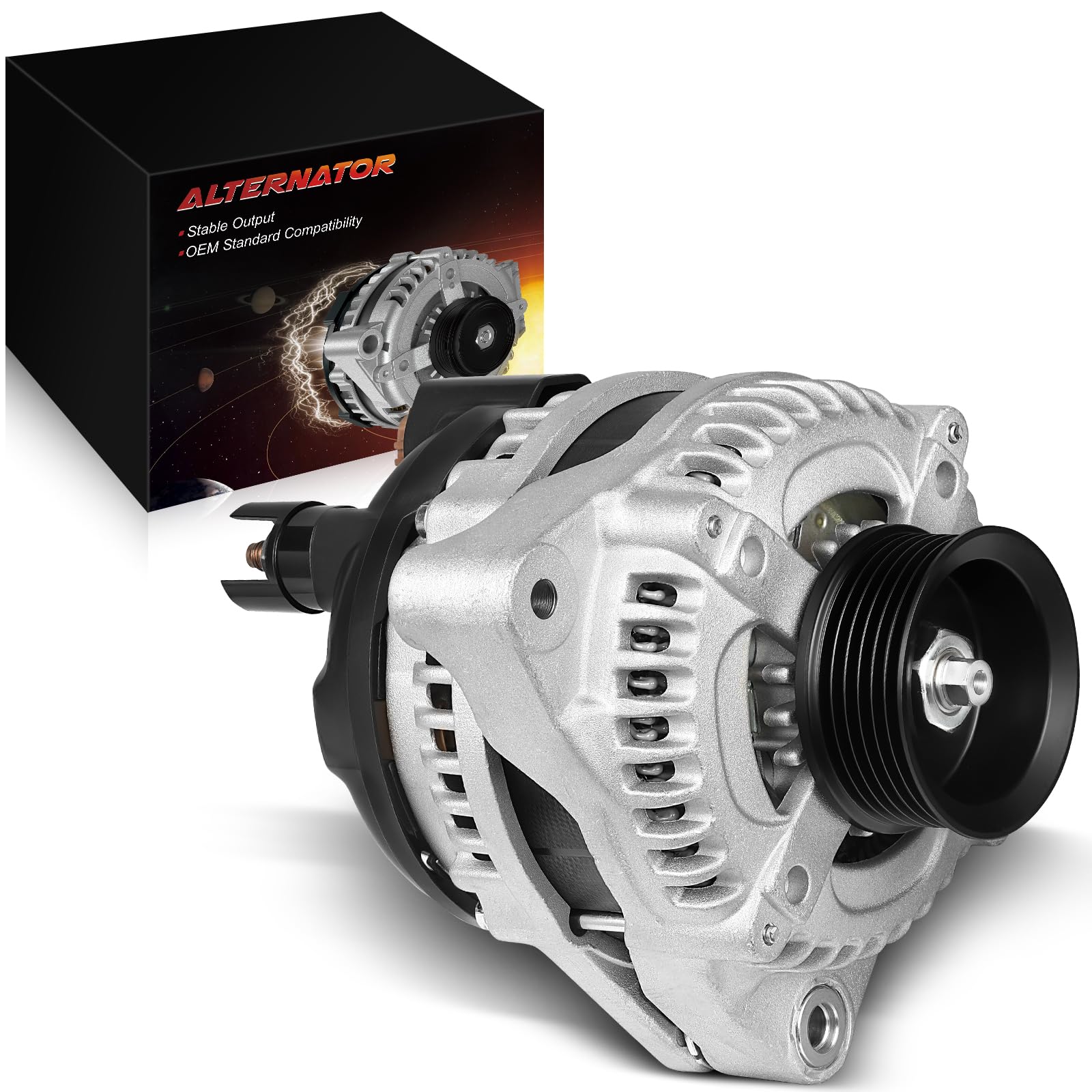 High Output Alternator for:-Honda Odyssey Pilot EX EX-L LX, for:-Acur MDX Touring 3.5L V6, 12V 130Amp 6Grooves, Alternador Replacement # 31100-PGK-A01, 104210-3090, 13918N-image-48