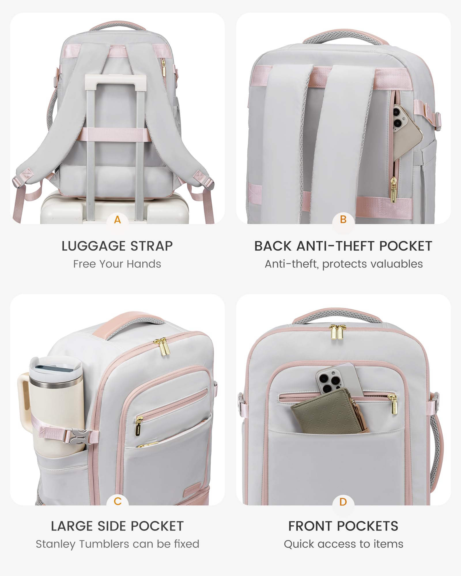 LOVEVOOK Mochila de viaje para mujer con compartimento para zapatos, bolsa de viaje para artículos personales, mochila de transporte aprobada por vuelos