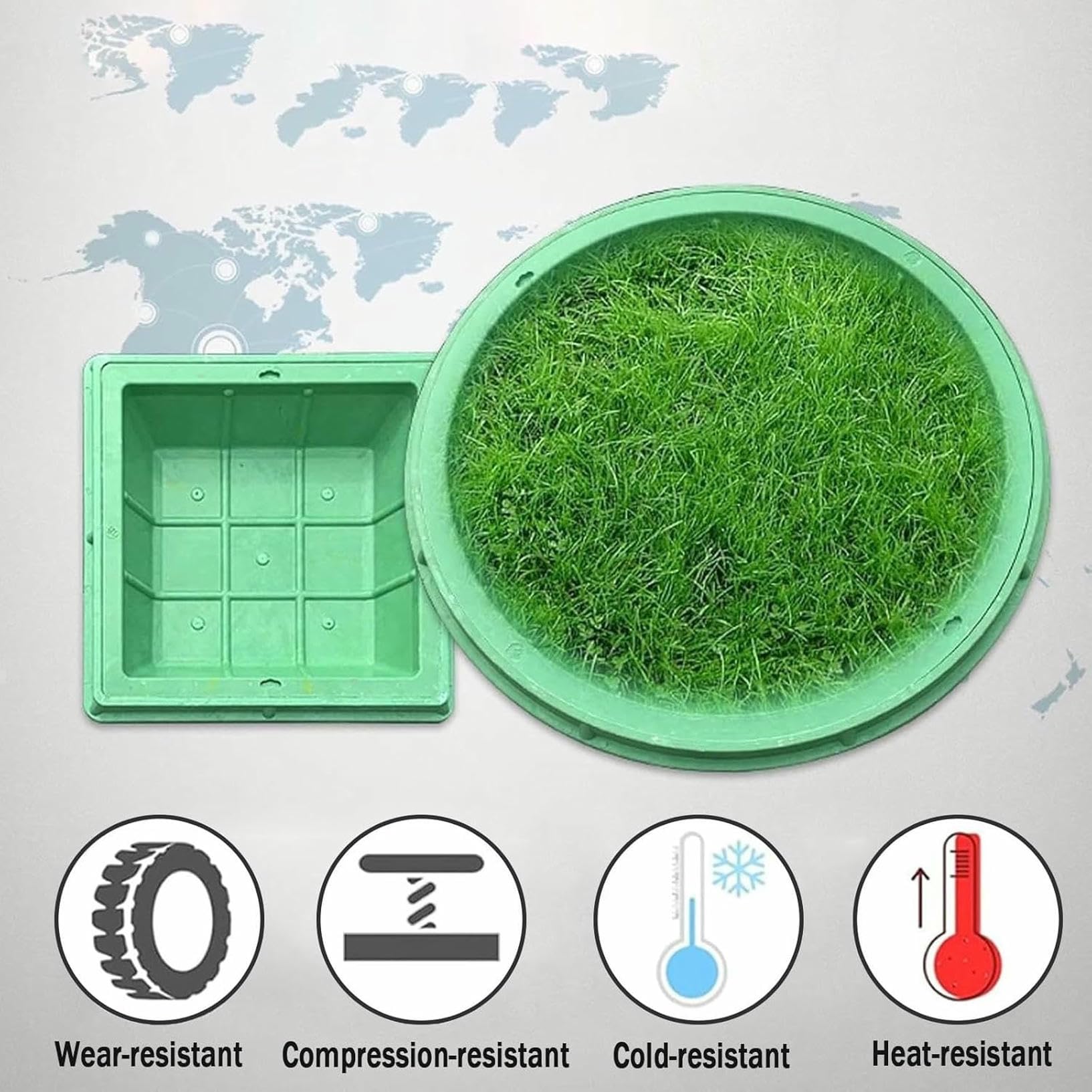 Coperchio Invisibile in Resina per pozzetto di ispezione per Giardino e Patio - Accesso alla Fossa settica, Rotondo 100x100 cm (39,4x39,4 Pollici) - Resistente, discreto, Disponibile in Dive
