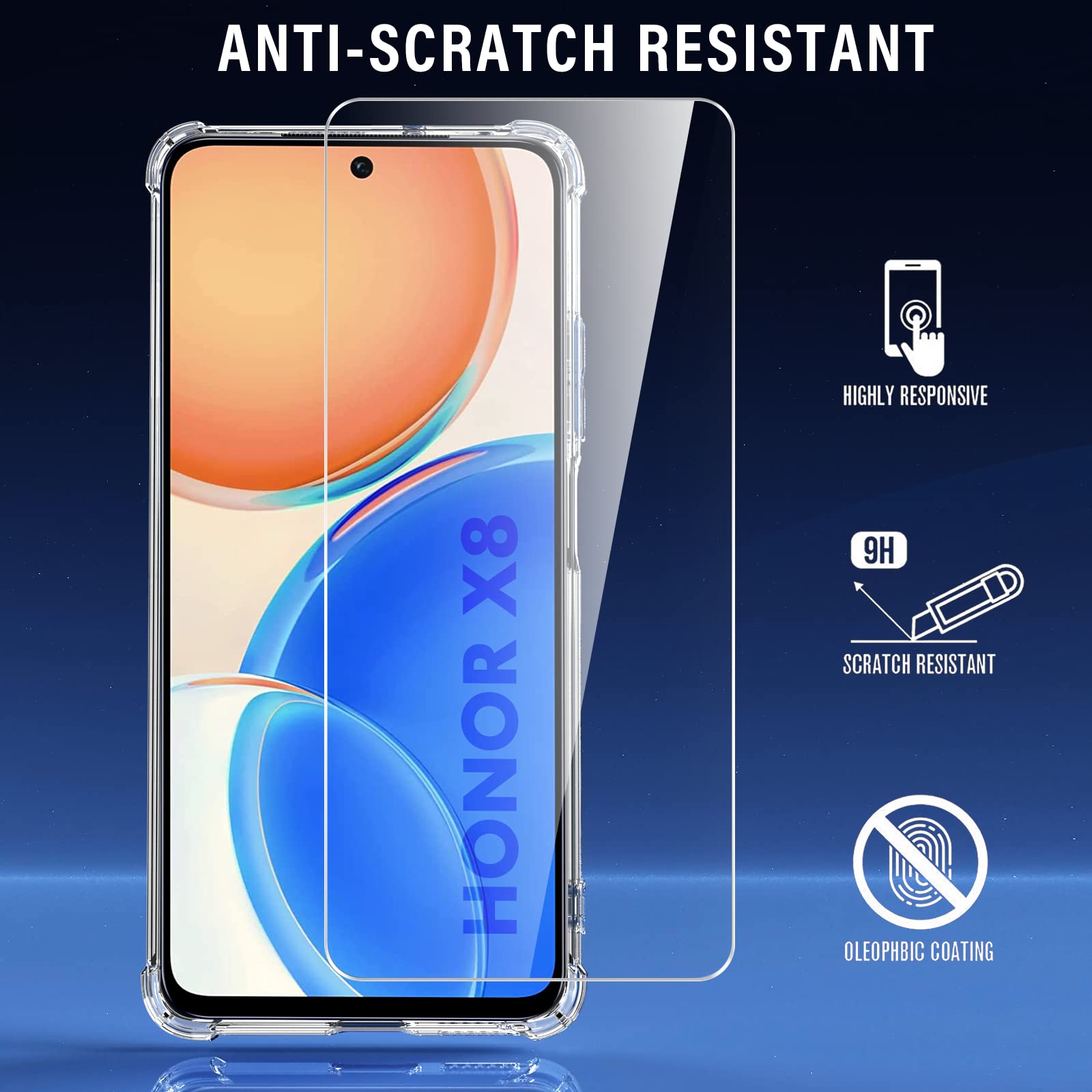 ESACMOT Custodia E Pellicola Per Huawei Honor X8 / X30i - 2 Custodie Trasparenti + 2 Pellicole In Vetro Temperato - Antiurto E Antigraffio