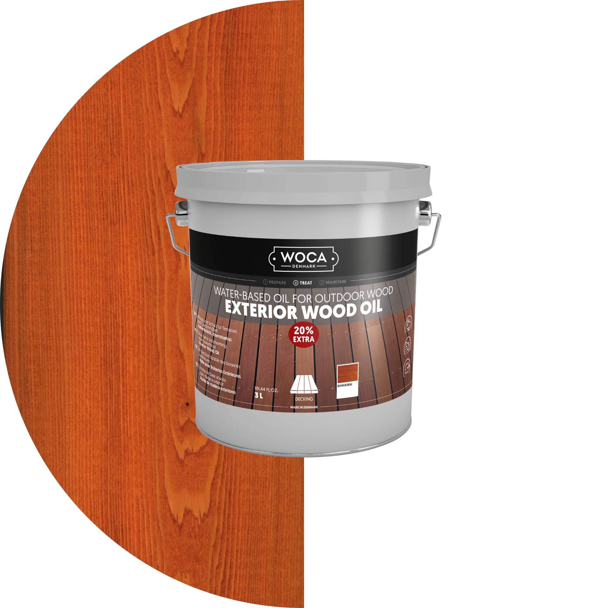WOCA Dinamarca - Aceite para madera para exteriores - Tinte penetrante a base de agua para terrazas de madera, vallas, revestimientos y muebles de exterior - Bangkirai [3L]