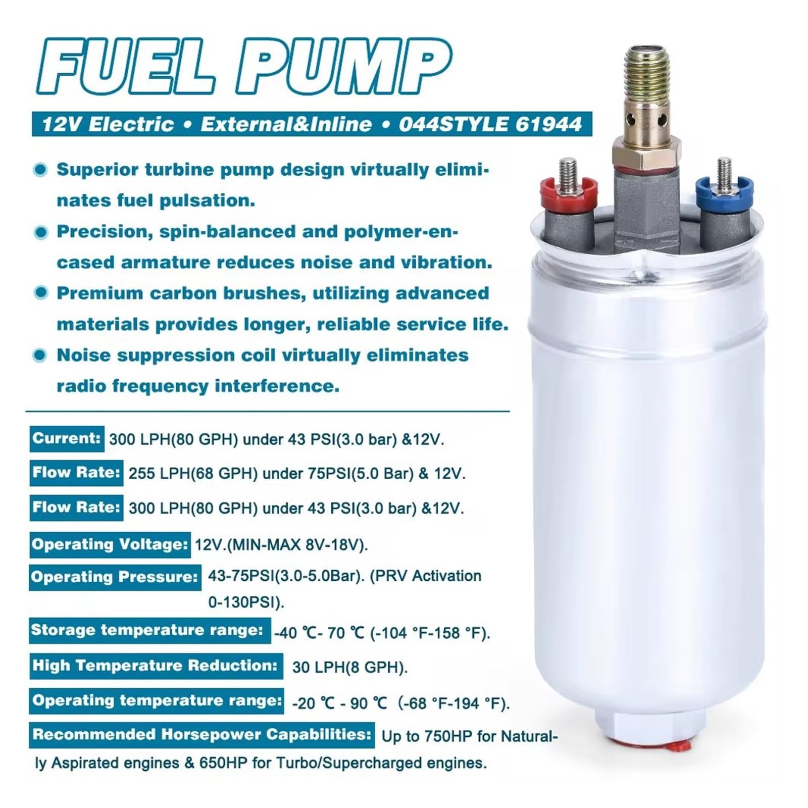 Pompa Benzina Benzina Pompa Carburante 044 OEM: 0580 254 044 Poulor 300lph Fornita Con Confezione Bianca LZ-FPB044 Pompe Carburante Moto