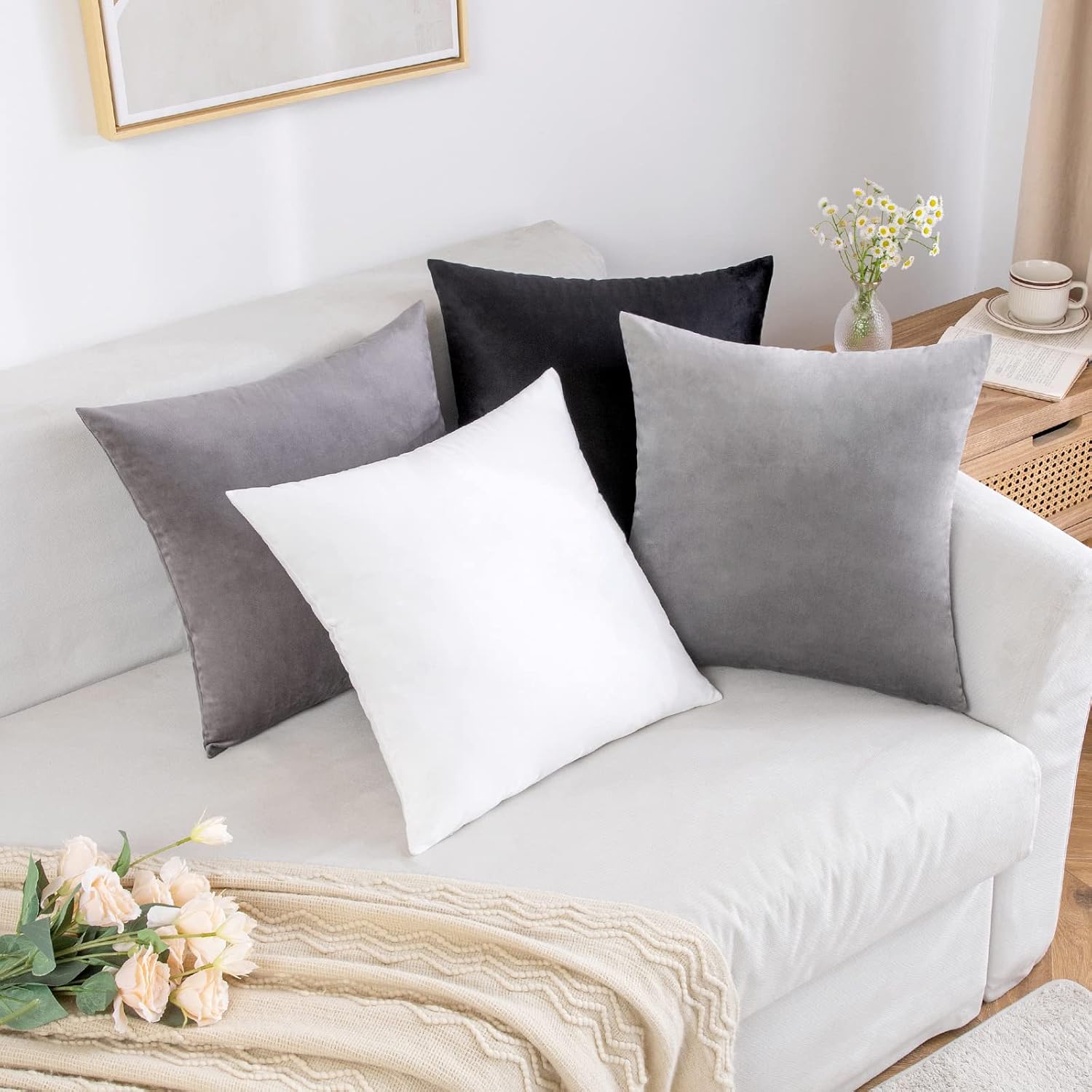 MIULEE Velvet Soft Soild Decorative Square Throw Pillow Cover Cushion Case for Sofa Bedroom Car 24 x 24 Inch 60 x 60 Cm