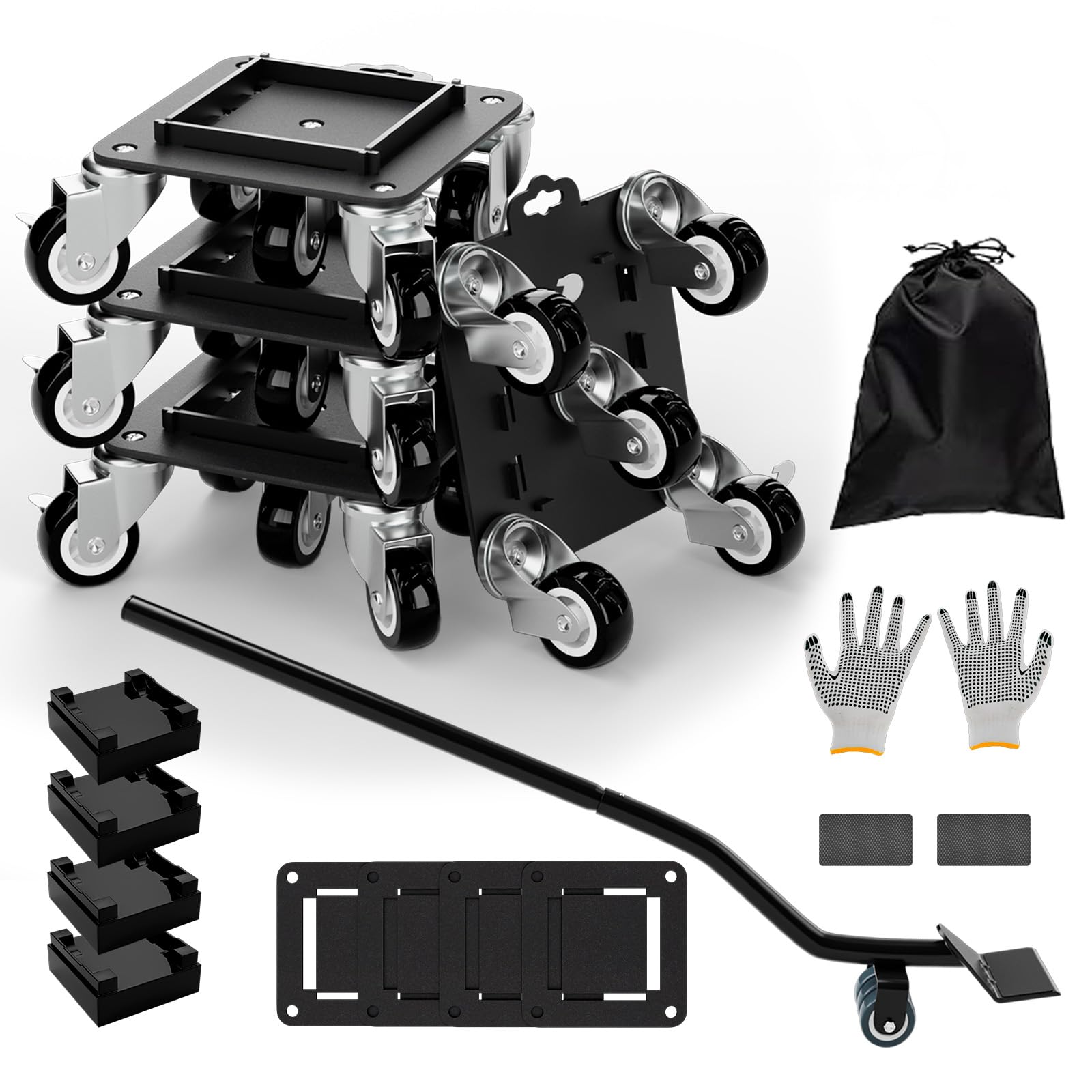 Furniture Dolly 5 Wheels Heavy Duty with Removable Side Guards,3307 Lbs Capacity,360° Rotating Wheels & Side Brake,Furniture Movers Lifter Tool for