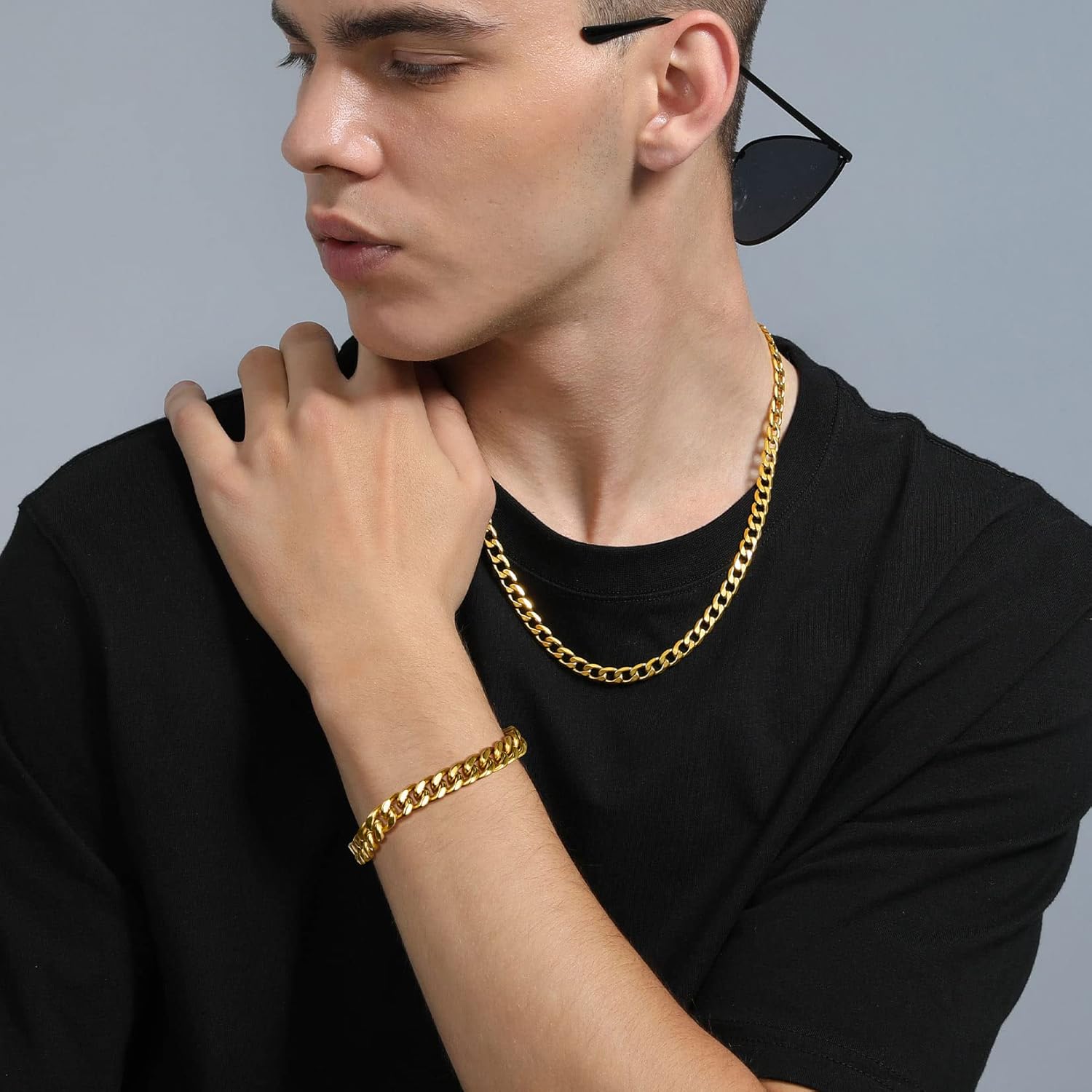 Stainless Steel Bracelets for Men,Cuban Link Mens Bracelet Silver/Black/Gold Plated Classic Chain Wrist Bracelets Jewelry Gifts for Dad Husband 5/7/9/12MM Width,7.5"/8.3"/9" Length with Gift Box