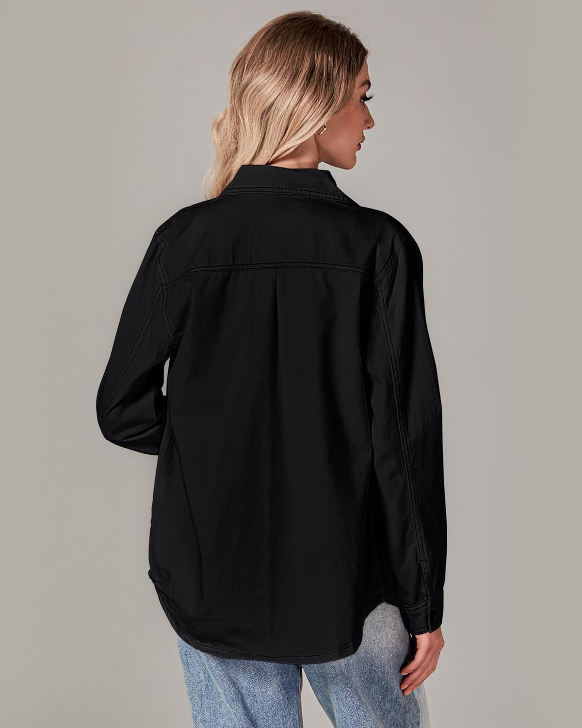 luvamia Denim Jackets for Women Trendy Long Sleeve Button Down Shirt Jacket Jean Shacket with Pocket Western Work Jacket - Image 3