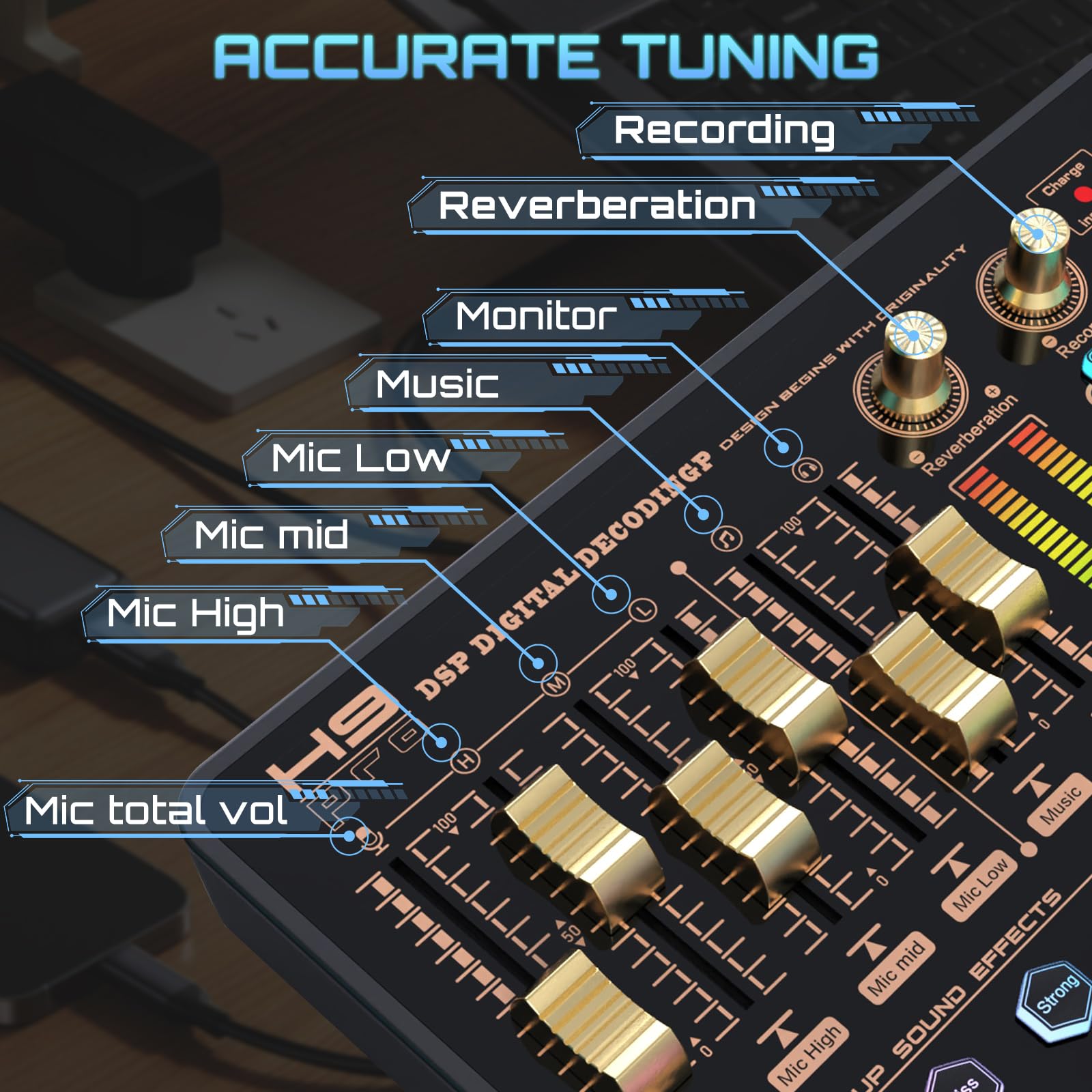 Todeco Mixer Audio Bluetooth, Scheda Audio DSP per Streaming e Podcast | 6 canali, cambiavoce, riduzione rumore, effetti DSP, ideale per podcast, karaoke, live streaming e registrazione