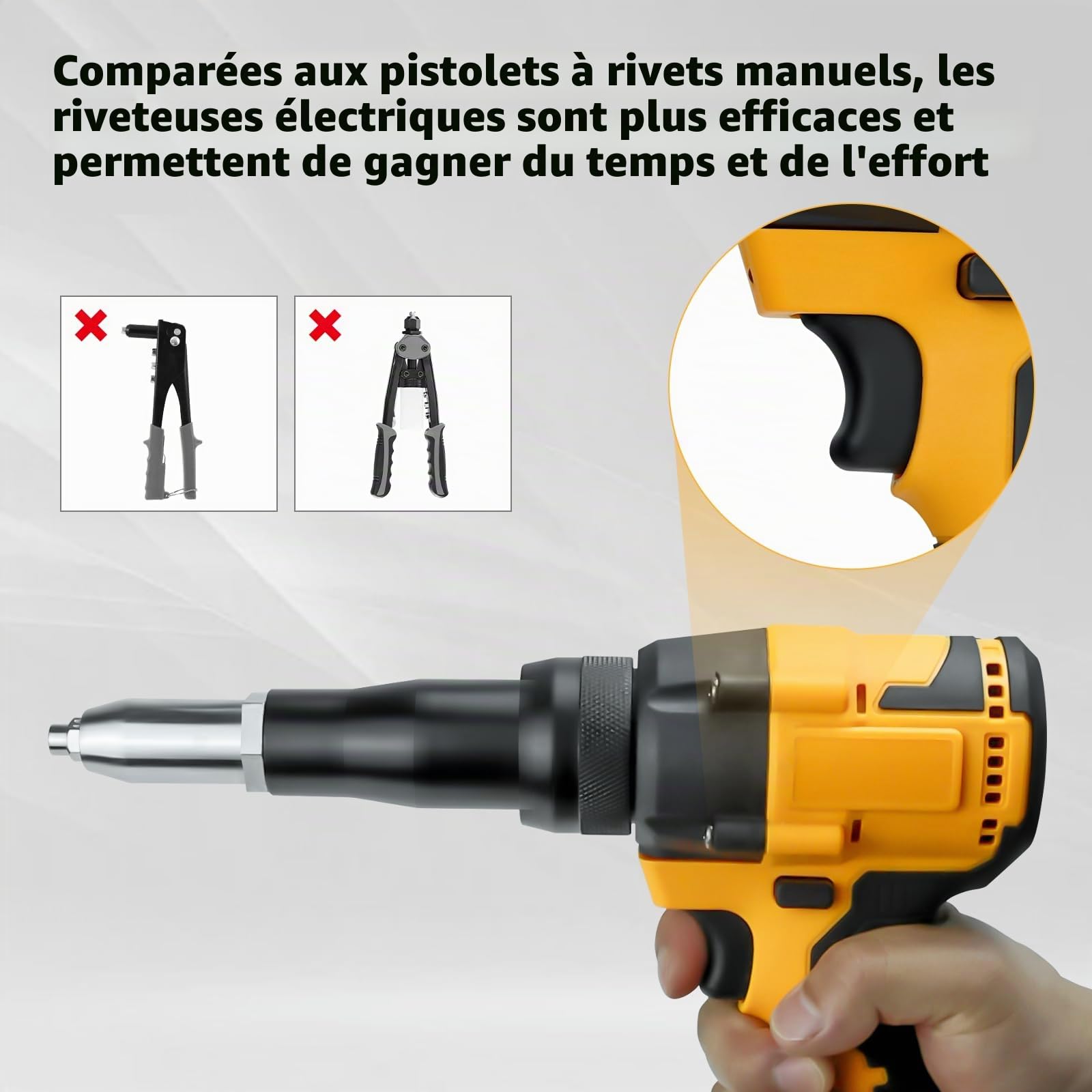 Pistolet à riveter professionnel pour Dewalt 20 V - Pistolet à riveter électrique haute performance pour métal, plastique, cuir (piles non incluses)
