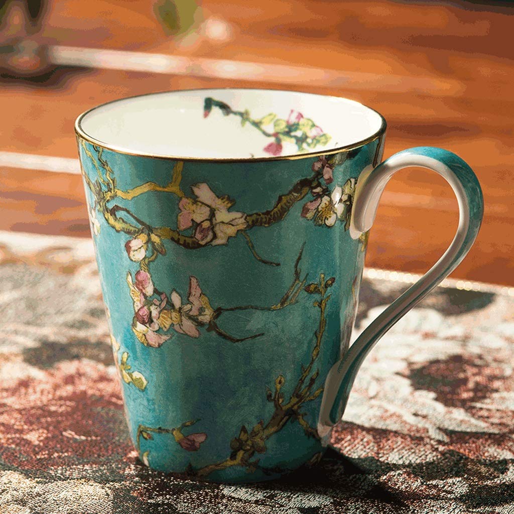 Kaffee Tasse Vintage Amerikanische Tasse Set, Große Keramik 430Ml, Bedruckte Tasse Getränk Tasse 1/4/6 Pcs/Gold, Weiß/430Ml