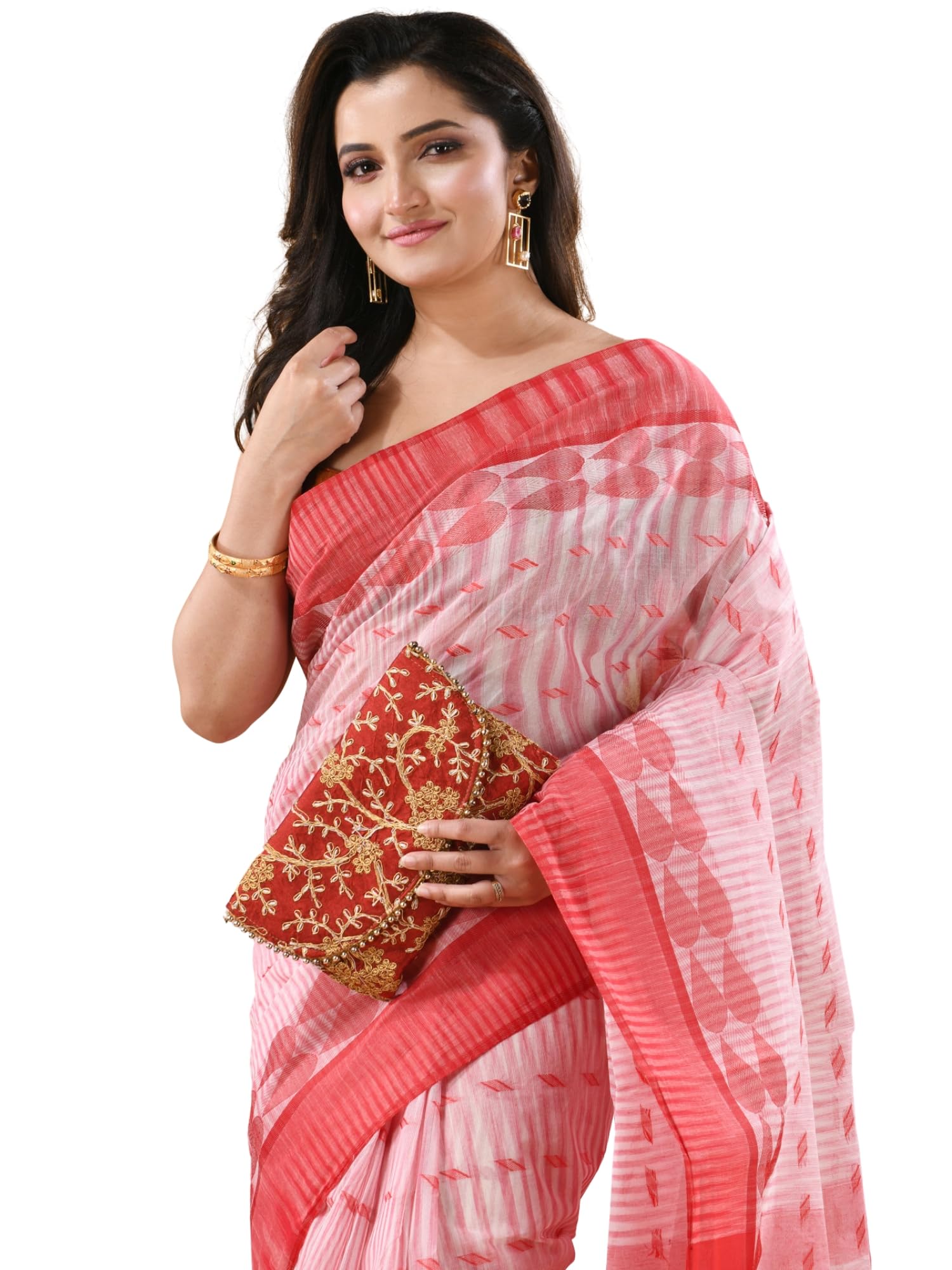 Women`s Cotton Saree Cotton Silk Fancy Tant Saree handloom Cotton Silk Latest, Khejur Chori party, wear georgette bandhani linen saree Soft jamdani print chiffon Without Blouse Piece-image-7
