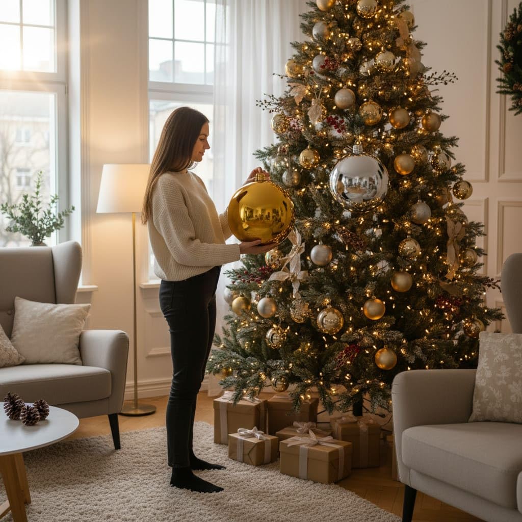 XXL Weihnachtskugeln 1 Stück - Christbaumkugeln - bruchsicher und stoßfester - Christbaumschmuck Ø 30cm Baumschmuck Weihnachten Deko - Silber glänzend