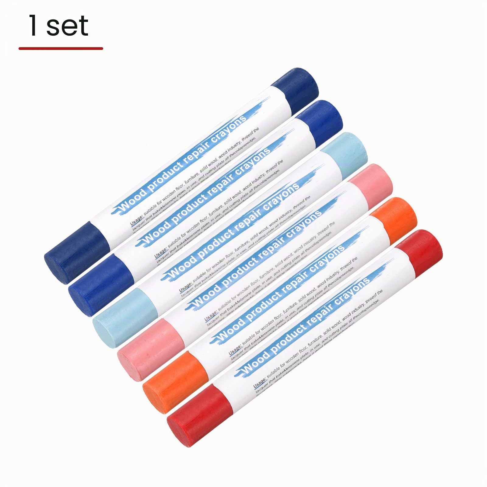 QUARKZMAN Bastoncini Riempitivi per Legno 6 Colori Cera per Legno per Riparazione Mobili Crayon per Jewel Blue, Navy Blue, Blue, Orange, Dark Red, Pink