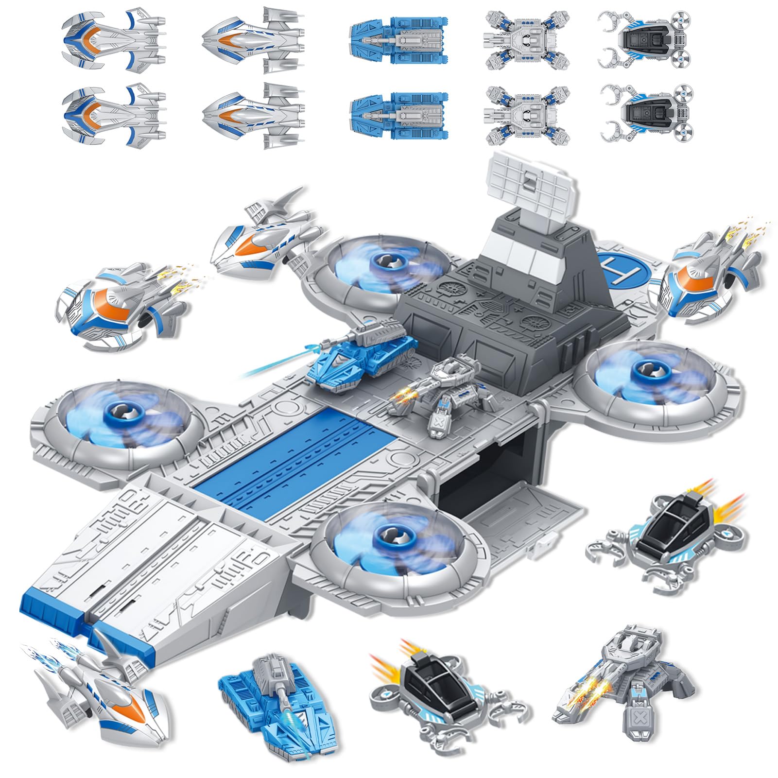 Frontoytall Space Toys for Kids 3-8, Large Spaceship Playset with Fighter Jets, Tanks & Exploring Vehicle, STEM Educational Toy for Boys Girls, Space Adventure Gift for Birthday Christmas